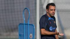 BARCELONA, SPAIN - JULY 8:  FC Barcelona coach Xavi Hernandez takes part during a training session at Ciutat Esportiva Joan Gamper on July 8, 2022 in Sant Joan Despi, Spain. (Photo by Adria Puig/Anadolu Agency via Getty Images)