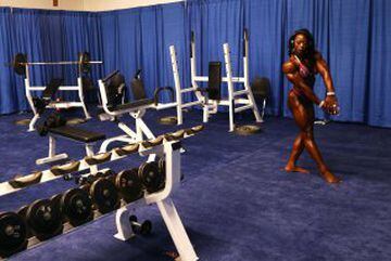 Posing in the weights room.