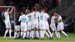 Los jugadores del Real Madrid celebran el gol de Cristiano Ronaldo.