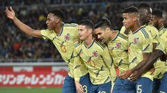 Jugadores de la Selecci&oacute;n Colombia celebrando un gol en el amistoso ante Jap&oacute;n.
