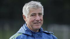 FILE - In this Oct. 27, 2015, file photo, Seattle Sounders coach Sigi Schmid walks off the field following an MLS soccer training session in Tukwila, Wash. Schmid, the winningest coach in MLS history, has died. He was 65. Schmid&#039;s family said he died Tuesday, Dec. 25, 2018, at Ronald Reagan UCLA Medical Center in Los Angeles. Schmid was hospitalized three weeks ago as he awaited a heart transplant. (AP Photo/Ted S. Warren, File)