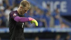 FILE - In this Monday, June 27, 2016 file photo, England goalkeeper Joe Hart walks on the pitch during the Euro 2016 round of 16 soccer match between England and Iceland, at the Allianz Riviera stadium in Nice, France. Manchester City manager Pep Guardiola has cast doubt on whether goalkeeper Joe Hart remains part of the club&rsquo;s long-term plans. Asked how central Hart was to City on Friday, Aug. 12, Guardiola said he is happy with the England international&rsquo;s &ldquo;behavior and what he means to this club&rdquo; before adding &ldquo;after, we are going to decide inside the doors. (AP Photo/Pavel Golovkin, file)