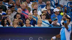 MASON, OHIO - AUGUST 17: Fans watch as Novak Djokovic of Serbia serves to Gael Monfils of France during their match at the Western & Southern Open at Lindner Family Tennis Center on August 17, 2023 in Mason, Ohio.   Aaron Doster/Getty Images/AFP (Photo by Aaron Doster / GETTY IMAGES NORTH AMERICA / Getty Images via AFP)
