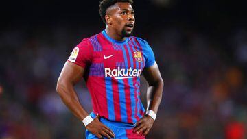 BARCELONA, SPAIN - MAY 22: Adama Traore of FC Barcelona looks on during the LaLiga Santander match between FC Barcelona and Villarreal CF at Camp Nou on May 22, 2022 in Barcelona, Spain. (Photo by Eric Alonso/Getty Images)