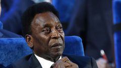 FILE - In this Dec. 1, 2017 file photo, Brazilian soccer legend Pele attends the 2018 soccer World Cup draw in the Kremlin in Moscow. On his social media accounts, Pele said on Monday, Sept. 6, 2021 that an apparent tumor on the right side of his colon had been removed in an operation. (AP Photo/Alexander Zemlianichenko, File)