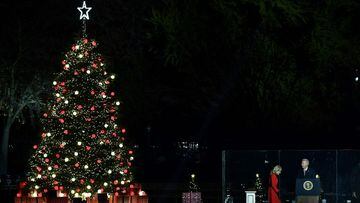 US President Joe Biden and first lady Jill Biden arrive at the National Christmas Tree lighting ceremony, on December 2, 2021 in Washington DC.