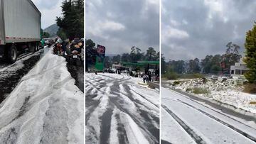 Granizada en autopista México-Cuernavaca:  Así quedó la carretera de Tres Marias cubierta de blanco