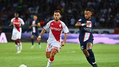 Ruben AGUILAR of Monaco and NEYMAR JR of PSG during the Ligue 1 Uber Eats match between Paris Saint Germain and Monaco at Parc des Princes on August 28, 2022 in Paris, France. (Photo by Anthony Dibon/Icon Sport via Getty Images)