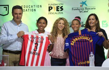 Colombian singer Shakira in Barranquilla, Colombia, during the groundbreaking ceremony for the construction a school supported by her foundation "Pies Descalzos" and the Barca Foundation. - Shakira will give a concert in Bogota on November 3 as part of he