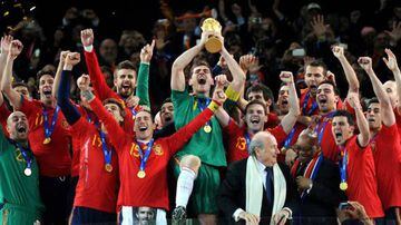 Iker Casillas lifts the World Cup after Spain's final win over the Netherlands in 2010.