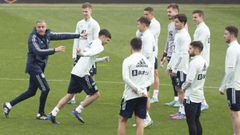 Luis Enrique y algunos jugadores de la selecci&oacute;n espa&ntilde;ola durante el entrenamiento previo al amistoso contra Islandia.