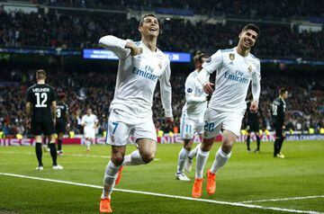 Cristiano Ronaldo (left) celebrates scoring Real Madrid's second with Marco Asensio, who had a hand in two goals after coming on as a second-half substitute on Wednesday.