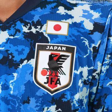 A close-up of the Japan badge on the new Samurai Blue strip.