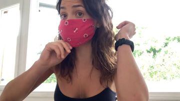 Actress Adria Arjona shows how to make a facemask to protect against Covid-19