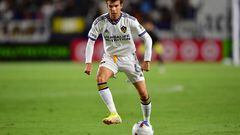 Aug 19, 2022; Carson, California, USA; Los Angeles Galaxy midfielder Riqui Puig (6) controls the ball against the Seattle Sounders during the second half at Dignity Health Sports Park. Mandatory Credit: Gary A. Vasquez-USA TODAY Sports