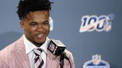NASHVILLE, TN - APRIL 25: Kyler Murray of Oklahoma speaks to the media after being selected with the overall first pick in the first round of the NFL Draft by the Arizona Cardinals on April 25, 2019 in Nashville, Tennessee.   Joe Robbins/Getty Images/AFP == FOR NEWSPAPERS, INTERNET, TELCOS &amp; TELEVISION USE ONLY ==