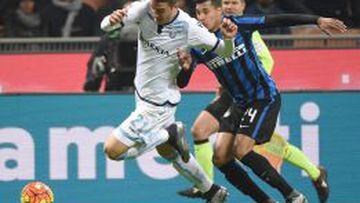 Jeison Murillo ante la Lazio el pasado fin de semana. El Inter perdi&oacute; en condici&oacute;n de local 1-2 por la fecha 17 de la Serie A