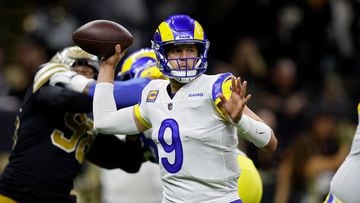 NEW ORLEANS, LOUISIANA - NOVEMBER 20: Matthew Stafford #9 of the Los Angeles Rams throws a pass against the New Orleans Saints during the first half at Caesars Superdome on November 20, 2022 in New Orleans, Louisiana.   Sean Gardner/Getty Images/AFP (Photo by Sean Gardner / GETTY IMAGES NORTH AMERICA / Getty Images via AFP)