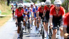 FOIX, FRANCE - JULY 19: (L-R) Nairo Alexander Quintana Rojas of Colombia and Connor Swift of United Kingdom and Team Arkéa - Samsic share bottles during the 109th Tour de France 2022, Stage 16 a 178,5km stage from Carcassonne to Foix / #TDF2022 / #WorldTour / on July 19, 2022 in Foix, France. (Photo by Michael Steele/Getty Images)
