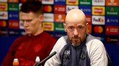 Soccer Football - Champions League - Manchester United Press Conference - Trafford Training Centre, Carrington, Britain - December 11, 2023 Manchester United manager Erik ten Hag and Manchester United's Scott McTominay during the press conference Action Images via Reuters/Jason Cairnduff