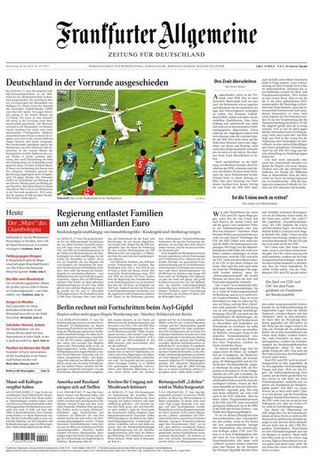 Frankfurter Allgemeine Zeitung: "Alemania eliminada en la primera fase".