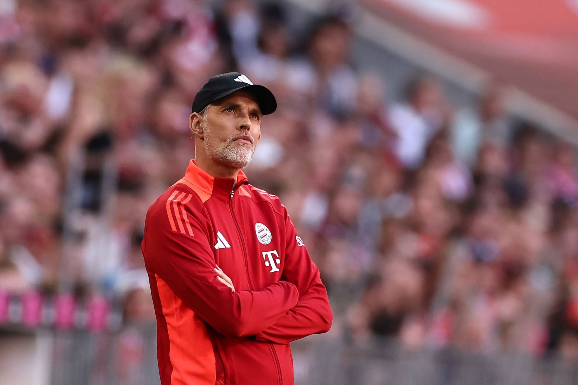 Munich (Germany), 12/05/2024.- Munich'Äôs head coach Thomas Tuchel looks on during the German Bundesliga soccer match between Bayern Munich and VfL Wolfsburg in Munich, Germany, 12 May 2024. (Alemania) EFE/EPA/ANNA SZILAGYI CONDITIONS - ATTENTION: The DFL regulations prohibit any use of photographs as image sequences and/or quasi-video.
