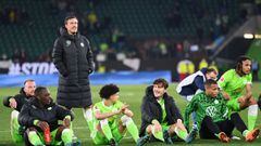WOLFSBURG, GERMANY - APRIL 22: Max Kruse of VfL Wolfsburg and teammates look on following victory in the Bundesliga match between VfL Wolfsburg and 1. FSV Mainz 05 at Volkswagen Arena on April 22, 2022 in Wolfsburg, Germany. (Photo by Stuart Franklin/Gett