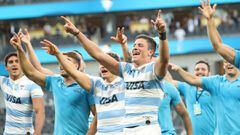 SYDNEY, AUSTRALIA - NOVEMBER 14: Bautista Delguy of the Pumas thanks the crowd after winning the 2020 Tri-Nations rugby match between the New Zealand All Blacks and the Argentina Los Pumas at Bankwest Stadium on November 14, 2020 in Sydney, Australia. (Photo by Mark Kolbe/Getty Images)