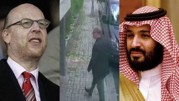Avram Glazer (izquierda), Khashoggi entrando al consulado de Arabia en Turqu&iacute;a (centro) y Mohammad bin Salman.