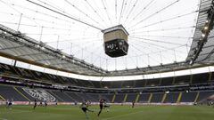 FRANKFURT AM MAIN, GERMANY - MAY 16: A general view inside the stadium during the Bundesliga match between Eintracht Frankfurt and Borussia Moenchengladbach at Commerzbank-Arena on May 16, 2020 in Frankfurt am Main, Germany. The Bundesliga and Second Bund