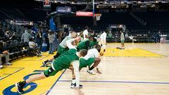 Boston Celtics players stretch