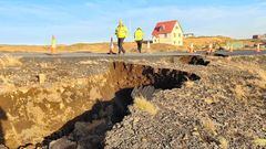 A view of cracks, emerged on a road due to volcanic activity, near Grindavik, Iceland November 13, 2023. Road Administration of Iceland via Facebook/ Handout via REUTERS THIS IMAGE HAS BEEN SUPPLIED BY A THIRD PARTY. NO RESALES. NO ARCHIVES. MANDATORY CREDIT