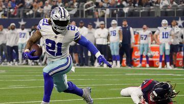 ARLINGTON, TEXAS - DECEMBER 11: Ezekiel Elliott #21 of the Dallas Cowboys runs with the ball in the fourth quarter a game against the Houston Texans at AT&T Stadium on December 11, 2022 in Arlington, Texas.   Sam Hodde/Getty Images/AFP (Photo by Sam Hodde / GETTY IMAGES NORTH AMERICA / Getty Images via AFP)