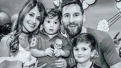 Lionel Messi con Antonella Roccuzzo y sus dos hijos, Thiago y Mateo