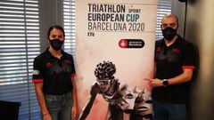 Anna Godoy y Fernando Alarza, en el acto de presentaci&oacute;n de la Copa de Europa de Triatl&oacute;n Sprint de Barcelona.