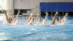El equipo espa&ntilde;ol de nataci&oacute;n sincronizada, durante un entrenamiento. 