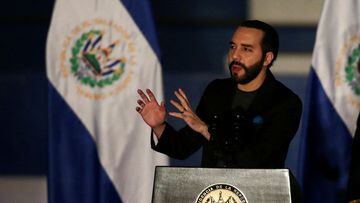 El Salvador&#039;s President Nayib Bukele speaks during a deployment ceremony for the Territorial Control plan and army officers&#039; graduation.