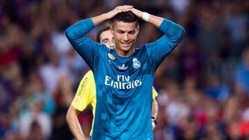 BARCELONA, SPAIN - AUGUST 13: Cristiano Ronaldo of Real Madrid CF reacts as he is shown a red card during the Supercopa de Espana Supercopa Final 1st Leg match between FC Barcelona and Real Madrid at Camp Nou on August 13, 2017 in Barcelona, Spain. (Photo