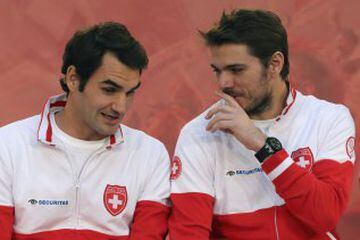 Roger Federer y Stan Wawrinka durante el sorteo de la final de Copa Davis.