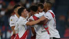 BUENOS AIRES, ARGENTINA - FEBRUARY 18: Leandro Gonzalez Pirez of River Plate celebrates with teammates after scoring the team's first goal during a match between Tigre and River Plate as part of Liga Profesional 2023 at Jose Dellagiovanna on February 18, 2023 in Buenos Aires, Argentina. (Photo by Daniel Jayo/Getty Images)