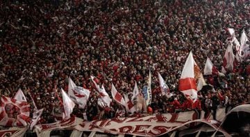 Supporters of Argentina's River Plate cheer for their team during the Copa Libertadores 2018 semifinal first leg football match against Brazil's Gremio at the Monumental stadium in Buenos Aires, Argentina, on October 23, 2018.