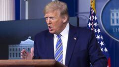 Donald Trump haciendo comentarios sobre la pandemia de coronavirus durante una conferencia de prensa en la Casa Blanca en Washington, DC. Abril 19, 2020.