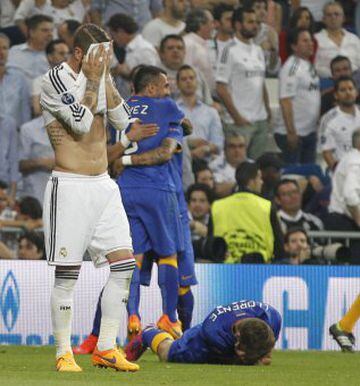 Sergio Ramos lamentándose durante el partido vuelta de la semifinal contra la Juventus en el Bernabéu.