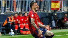 Joselu Mato of Spain celebrates his goal during the European Qualifiers match between Spain v Norway played at La Rosaleda Stadium on March 25, 2023, in Malaga, Spain. (Photo by Antonio Pozo / Pressinphoto / Icon Sport)