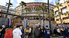 SAN DIEGO, CA - MARCH 30: San Diego Padres fans wait to enter opening day of the 2023 Major League Baseball season March 30, 2023 at Petco Park in San Diego, California. The San Diego Padres face the Colorado Rockies.   Denis Poroy/Getty Images/AFP (Photo by DENIS POROY / GETTY IMAGES NORTH AMERICA / Getty Images via AFP)