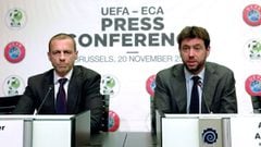 Ceferin, presidente de la UEFA, junto a Andrea Agnelli, presidente de la ECA.