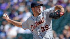 DENVER, CO - AUGUST 30: Justin Verlander #35 of the Detroit Tigers pitches against the Colorado Rockies in the third inning of a game at Coors Field on August 30, 2017 in Denver, Colorado.   Dustin Bradford/Getty Images/AFP == FOR NEWSPAPERS, INTERNET, TELCOS &amp; TELEVISION USE ONLY ==