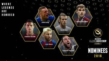 Cristiano, Messi, Bale, Vardy, Higua&iacute;n y Griezmann, nominados al Globe Soccer.