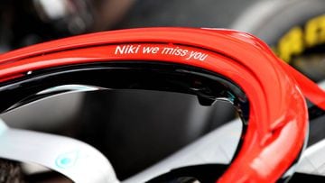 MONTE-CARLO, MONACO - MAY 24: The Mercedes GP tribute to the late Niki Lauda is seen on their car during previews ahead of the F1 Grand Prix of Monaco at Circuit de Monaco on May 24, 2019 in Monte-Carlo, Monaco. (Photo by Charles Coates/Getty Images)