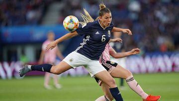 Scotland&#039;s midfielder Joanne Love during the France 2019 Women&#039;s World Cup Group D football match between Scotland and Argentina, on June 19, 2019, at the Parc des Princes stadium in Paris. (Photo by Lionel BONAVENTURE / AFP)